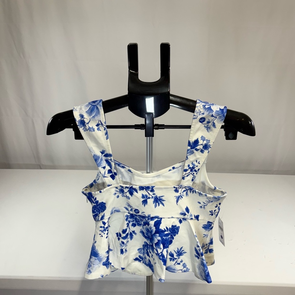 Anthropologie Maeve Square-Neck Peplum Tank Top// Blue Pattern - Picture 8 of 11